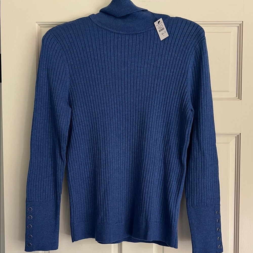 NET Talbots Cobalt Blue Ribbed Turtleneck Sweater, L